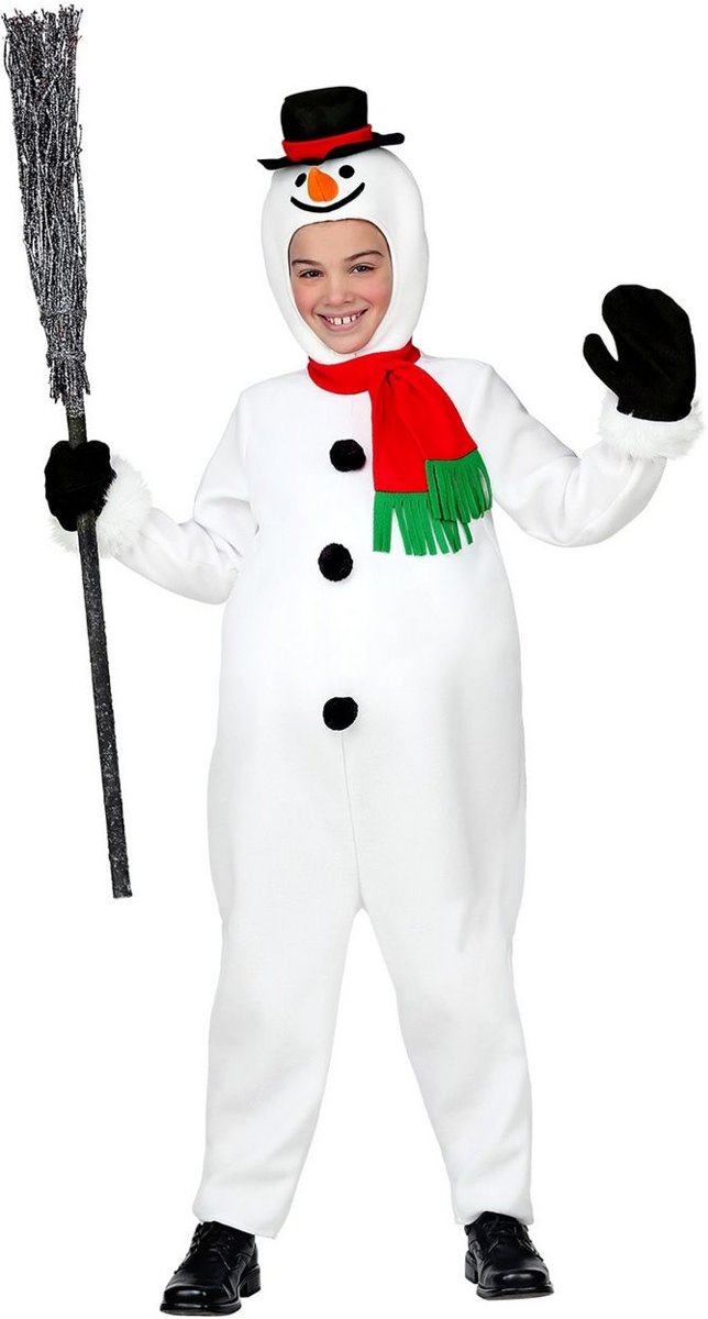 Sneeuwman & Sneeuw Kostuum | Kouwelijke Sneeuwpop Kerstvakantie Kind Kostuum | Maat 128 | Carnaval kostuum | Verkleedkleding